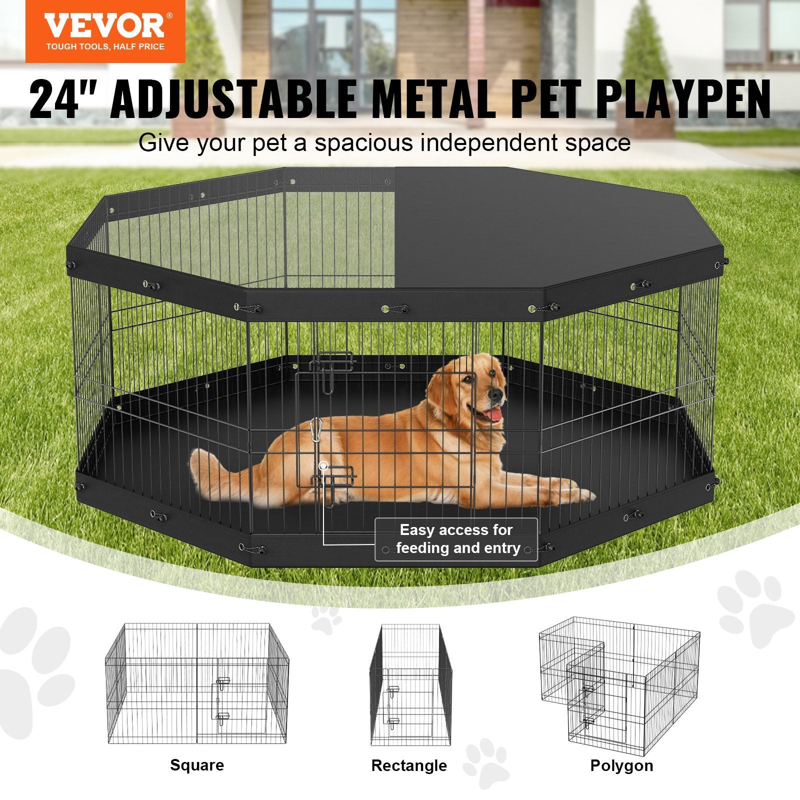 VEVOR Dog Playpen, 8 Panels Foldable Metal Dog Exercise Pen Doba